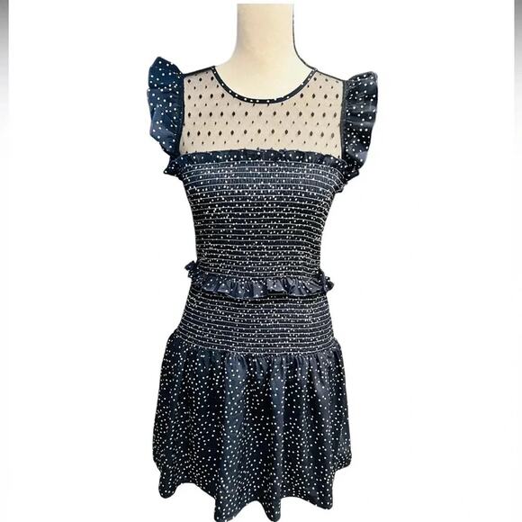 Aqua Tiered Polka Dot Mini Dress Navy/White Size M NWT - Picture 7 of 7